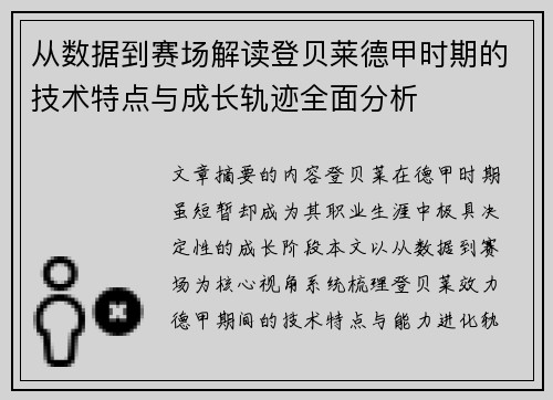 从数据到赛场解读登贝莱德甲时期的技术特点与成长轨迹全面分析